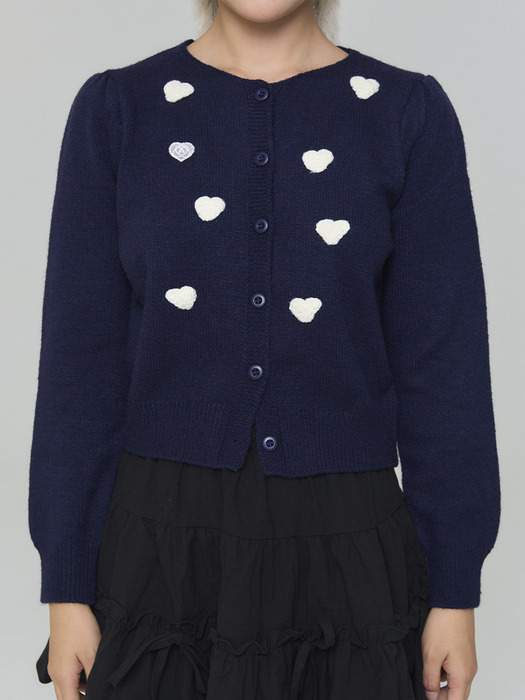 [박나래 PICK/7차 리오더] WAPPEN HEART CARDIGAN - NAVY