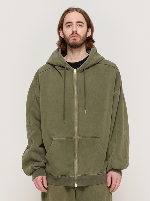 PIGMENT DYING HOOD ZIP-UP (KHAKI)