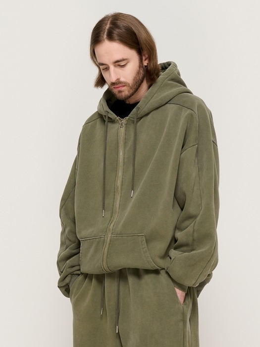 PIGMENT DYING HOOD ZIP-UP (KHAKI)