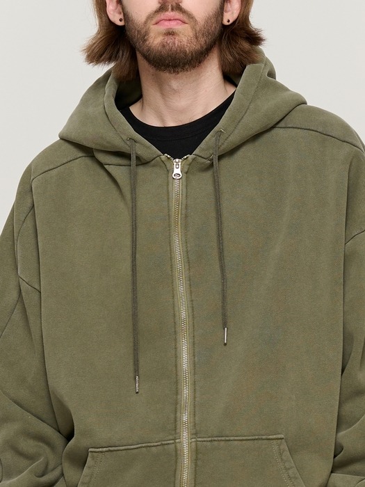 PIGMENT DYING HOOD ZIP-UP (KHAKI)