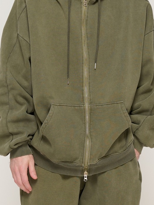 PIGMENT DYING HOOD ZIP-UP (KHAKI)