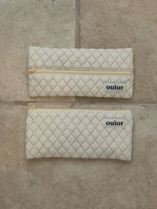 ouior flat pencil case - quilting ivory (topside zipper)