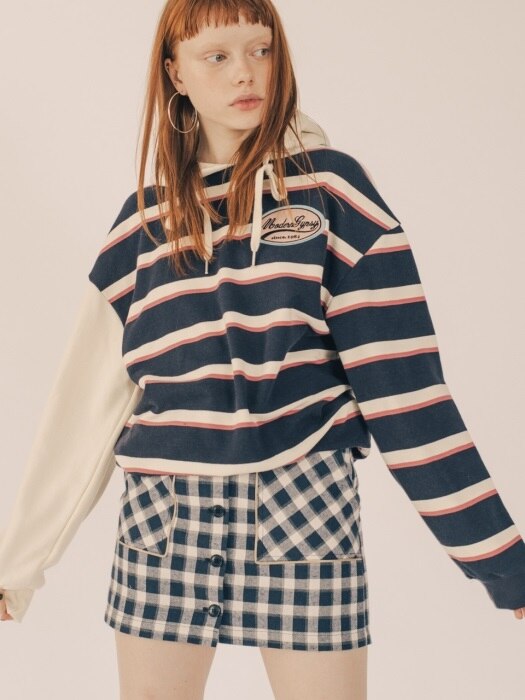 BUTTON FLY LINE CHECK SKIRT [NAVY]