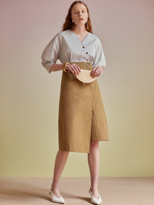 LENA SHIRT COMBO DRESS atb205w(Stripe Khaki)