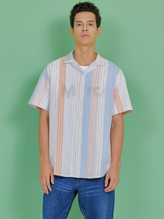 MULTI STRIPE HALF SHIRT [BLUE]