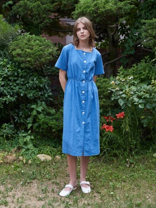 Amanda Square Neck Linen Dress (2color)