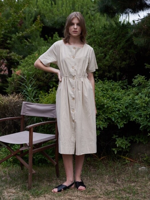 Amanda Square Neck Linen Dress (2color)