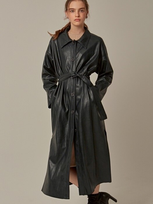 ROBE LEATHER LONG COAT_BLACK