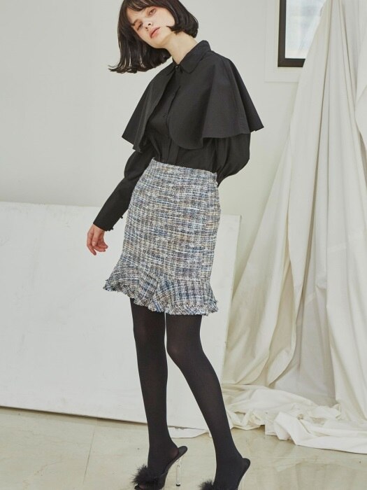 Tweed Ruffle Skirts_Blue