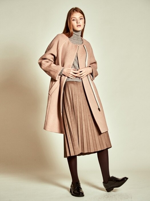 Simple Zip up Wool Coat_ Pink