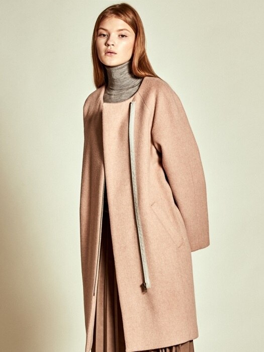 Simple Zip up Wool Coat_ Pink