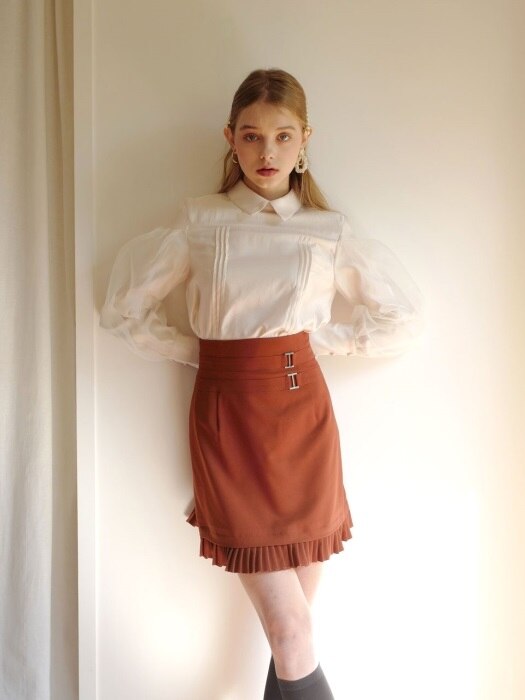 Pleats layered skirt (Brown)