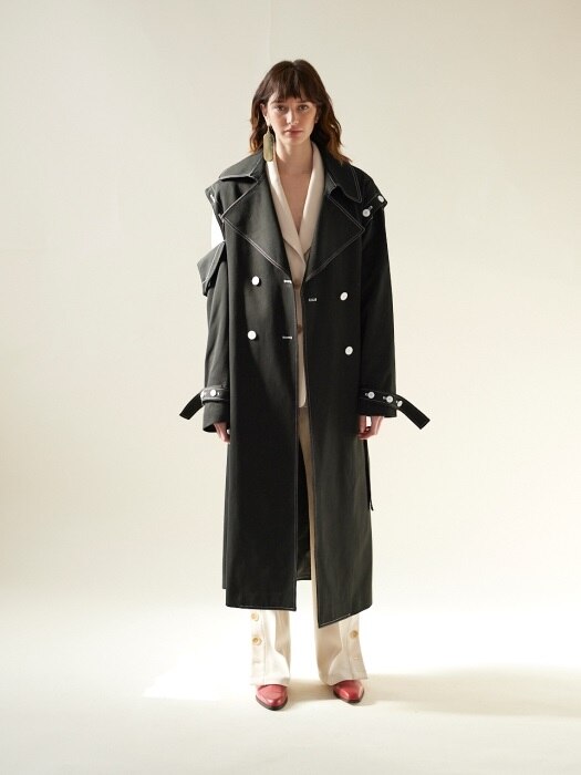 Button Trench Coat(Black) 