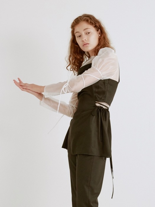 19SS BOW-DETAILED SATIN TOP (BLACK)