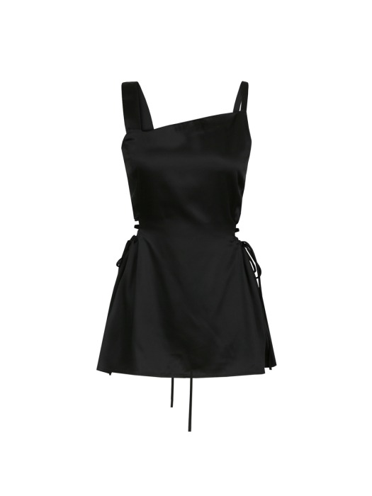 19SS BOW-DETAILED SATIN TOP (BLACK)
