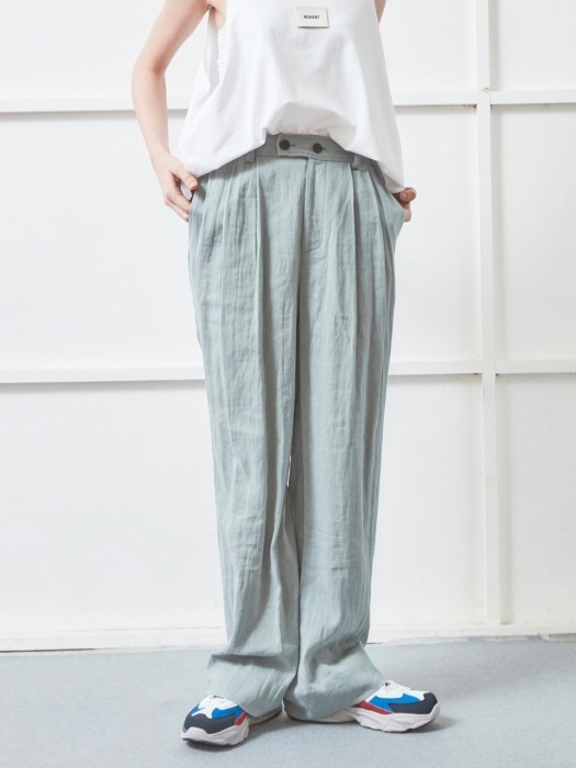 LINEN DOUBLE BUTTON WIDE PANTS LIGHT KHAKI