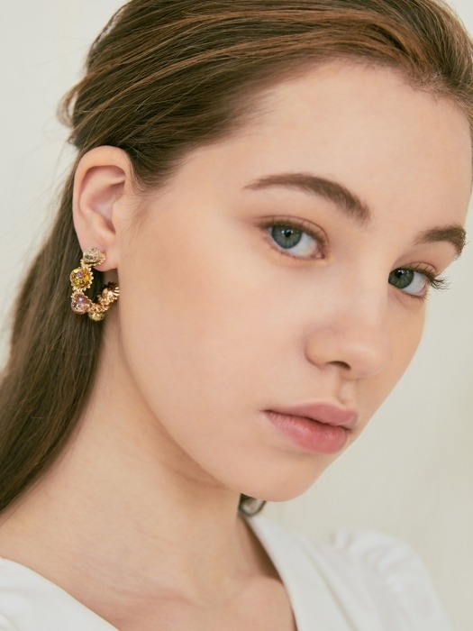 Flowery Snowball Hoop Earrings