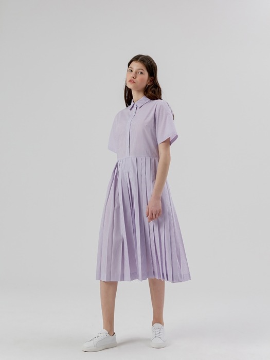 Pleats Shirt Onepiece [Light Purple stripe]