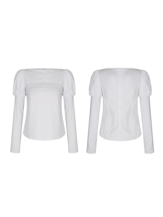 PUFF-SLEEVED COTTON-BLEND BLOUSE (WHITE)