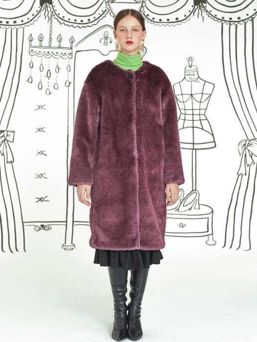 Roundneck Fur Coat _ Violet