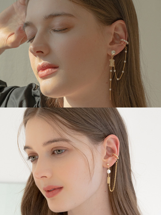 [SET]Modern ball earcuff earrings+Pearl`````````````````````````drop````````````````````````` earcuff earrings