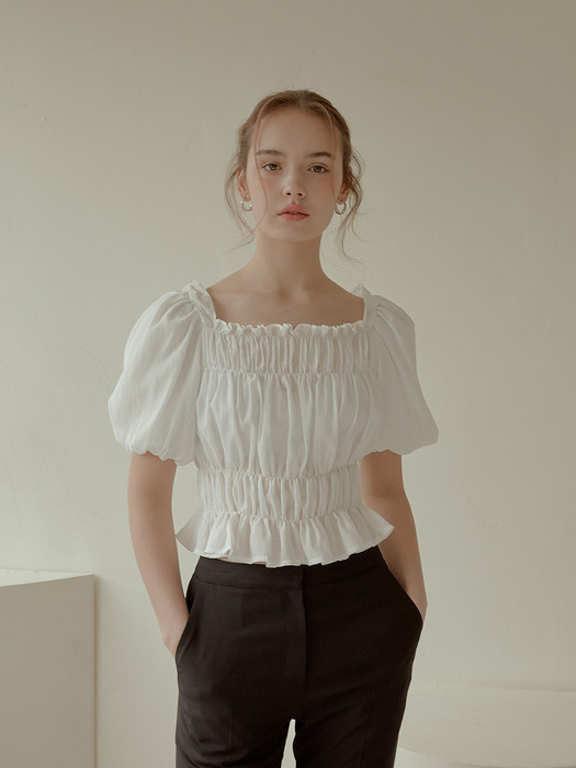 2-way shirring blouse[white]