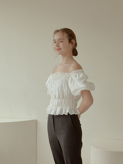 2-way shirring blouse[white]
