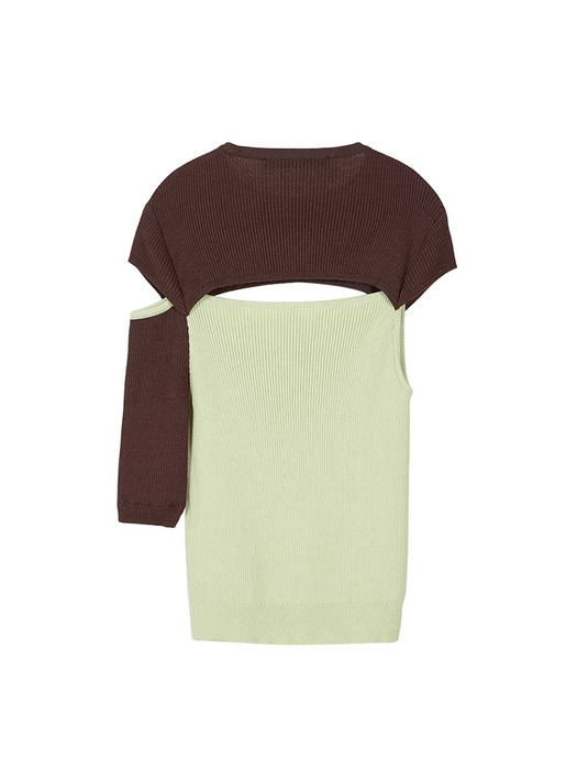 DECONSTRUCTED UNBALANCE SLEEVE SWEATER atb402w(MISTY LIME/BROWN)