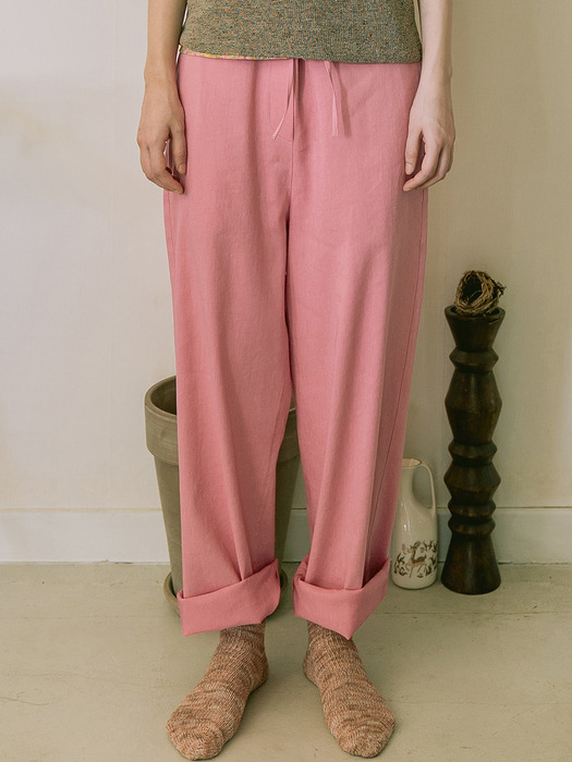 PINK STRAP LINEN BLEND PANTS