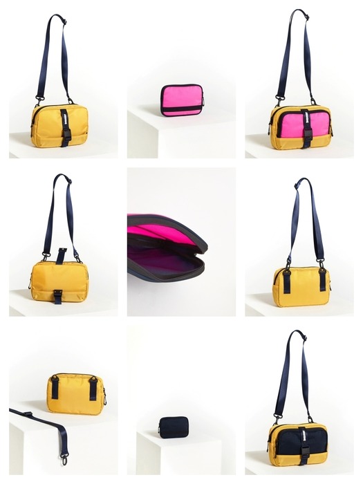 PUZZLE MINI BAG YELLOW & PINK + NAVY FRAME POUCH
