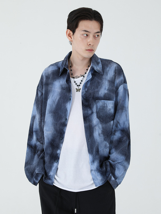 TIE-DYEING WRINKLE HALF CROP SHIRT [NAVY]