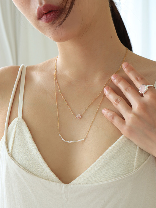 [2 set] Gemstone necklace (Pink)