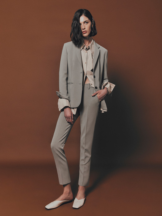 [Drama Signature] Two-button Blazer + Straight Trousers SET (KHAKI GREY)