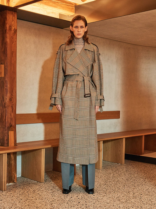 RIOPELE MANUEL Belted Wool Trench Coat_Beige Check