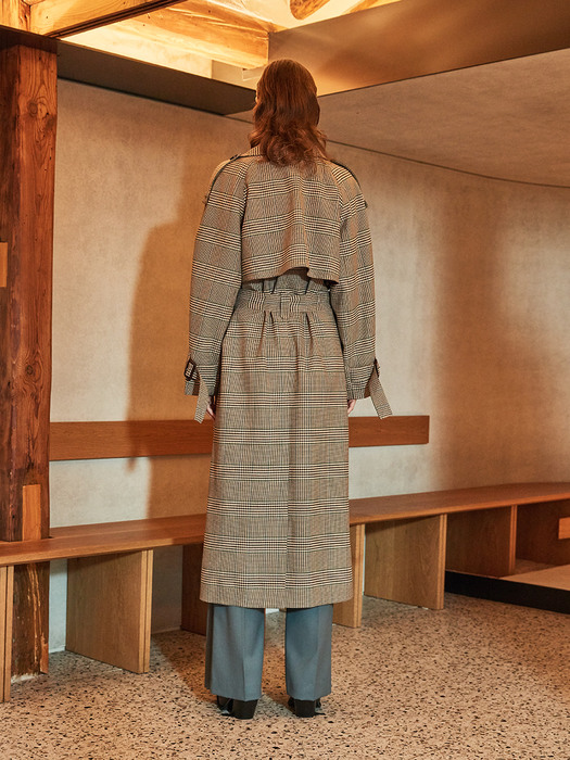 RIOPELE MANUEL Belted Wool Trench Coat_Beige Check