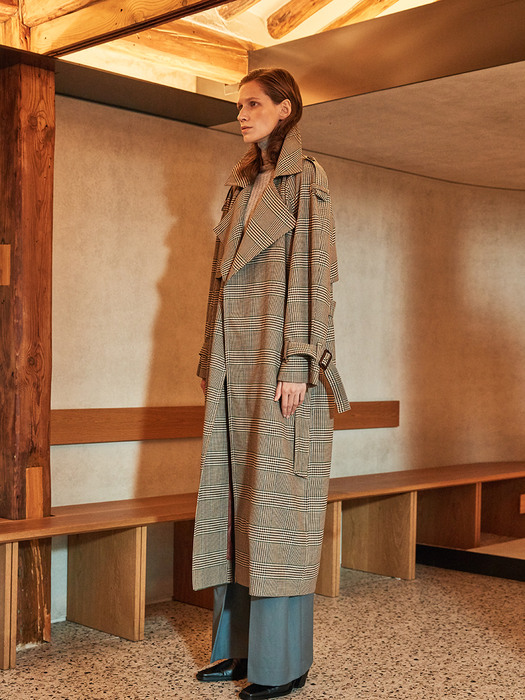 RIOPELE MANUEL Belted Wool Trench Coat_Beige Check