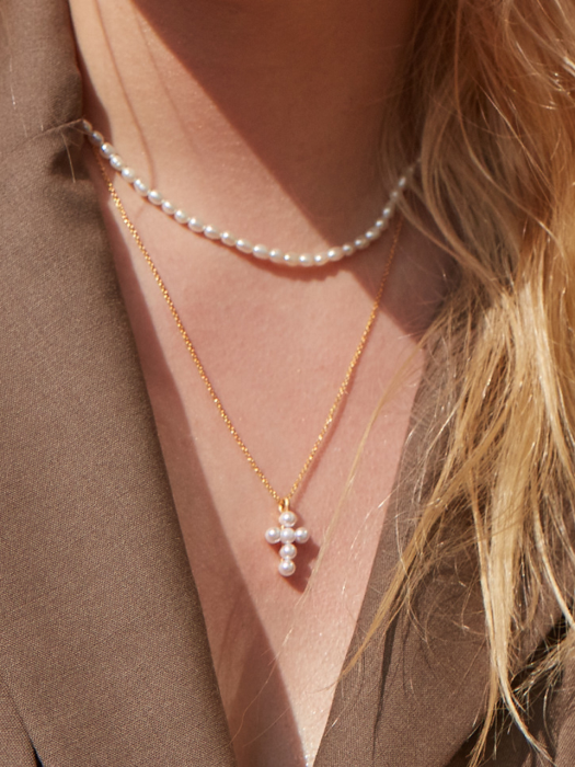 [2SET]Mini Pearl Cross Layered Necklace