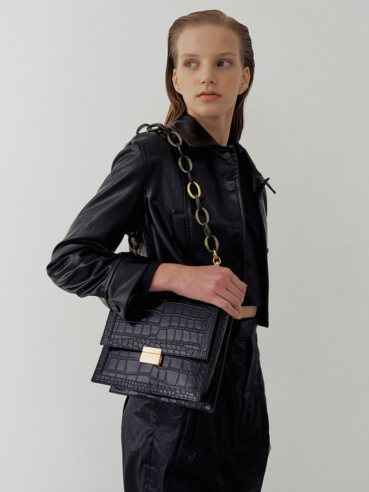 Brick square bag (Croc black)