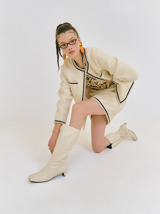 [EXCLUSIVE]Square-toe Long boots/ Cream