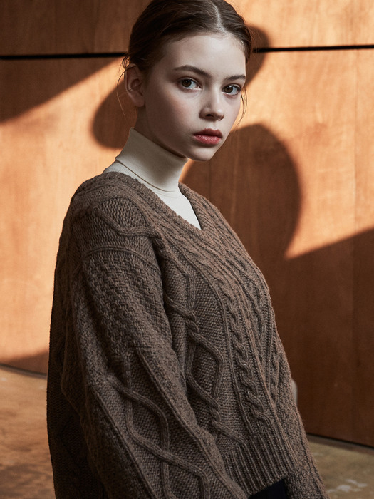 iuw884 twist crop wool knit (brown)