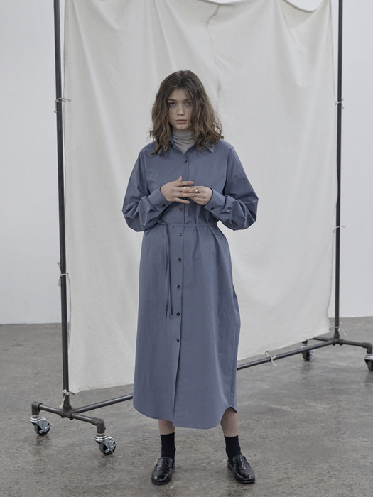 Basic Long Shirt One-piece(Blue Grey)