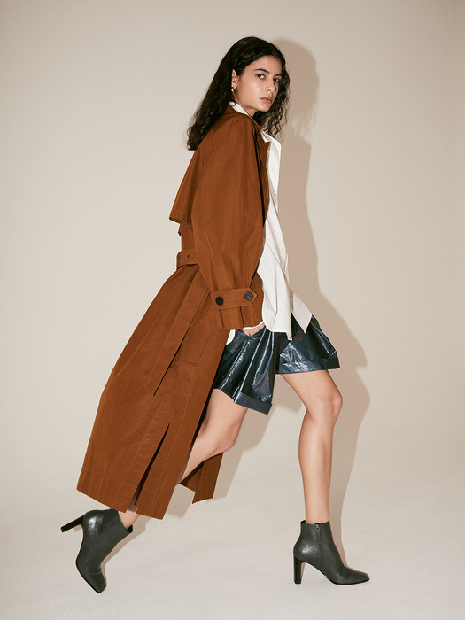 [Fabric From ITALY] LE MUSEE_NEUF Oversized Belted Trench Coat_Brick