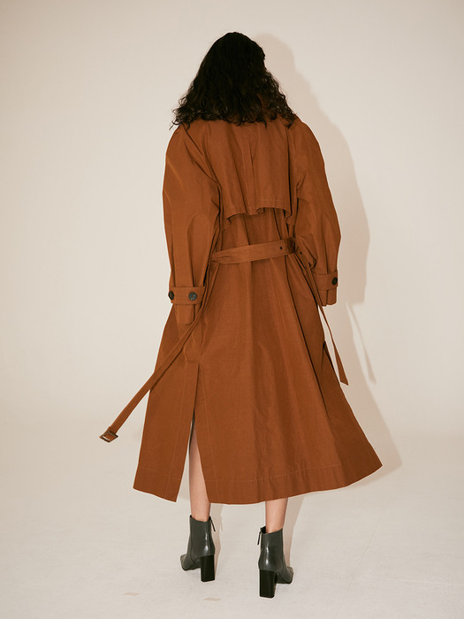 [Fabric From ITALY] LE MUSEE_NEUF Oversized Belted Trench Coat_Brick