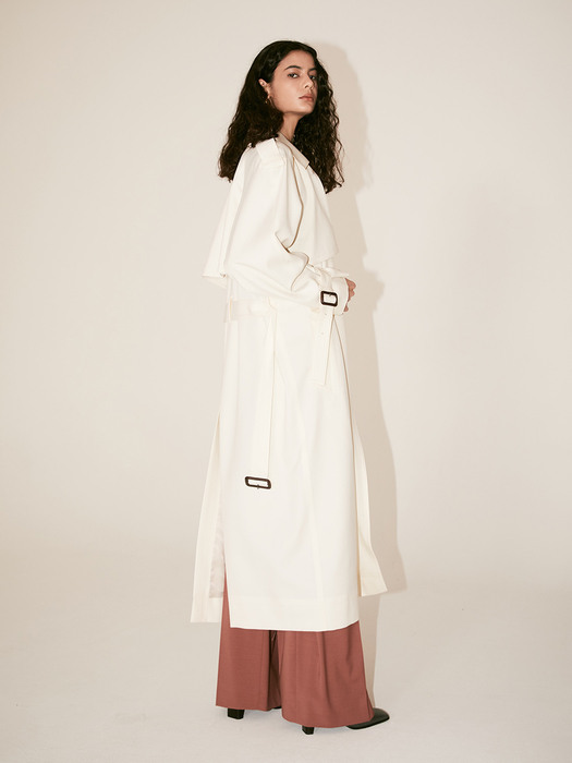 LE MUSEE_IVER Belted Wide Lapel Trench Coat_Off White