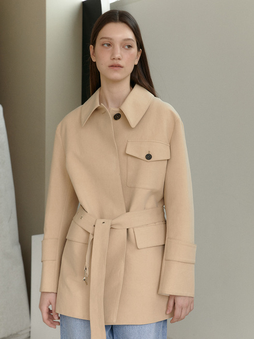 MELBA_Half Length Belted Trench Coat_Beige