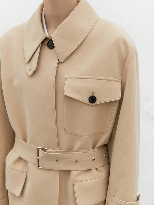 MELBA_Half Length Belted Trench Coat_Beige