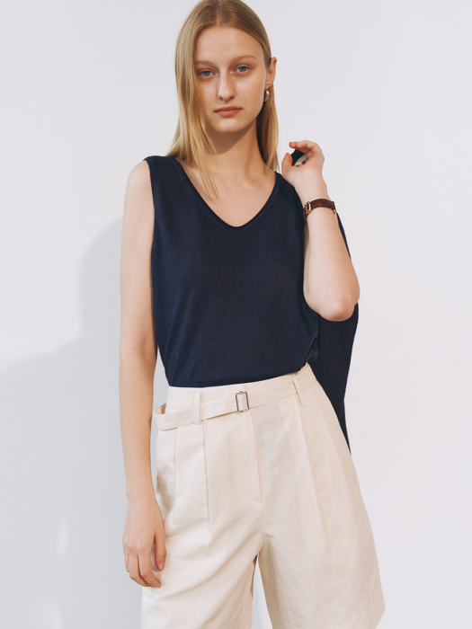 LINEN SLEEVELESS KNIT TOP NAVY_UDSW1E231N2