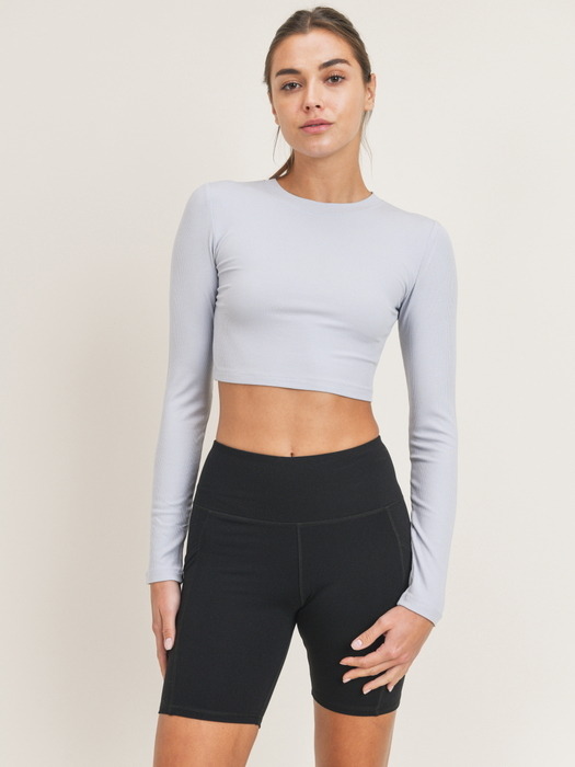 Essential Micro-Ribbed Long-Sleeved Cropped Athleisure Top 라이트블루