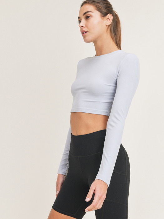 Essential Micro-Ribbed Long-Sleeved Cropped Athleisure Top 라이트블루