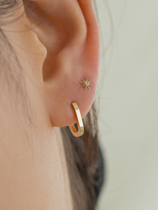 14K Gold Round Square Onetouch Earrings (14k골드) s10